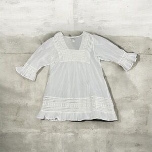 Cute Options White 100% Cotton Lace Boho Dress | Cottagecore Prairie Midi | M